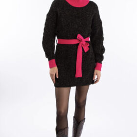 LE VOLIERE ABITO MAGLIA NERO E FUCSIA