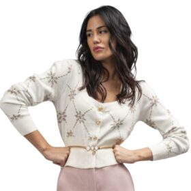 CARDIGAN JACQUARD CON MANICHE A SBUFFO