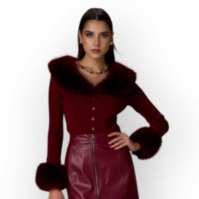 CARDIGAN BORDI IN SIMIL PELLICCIA